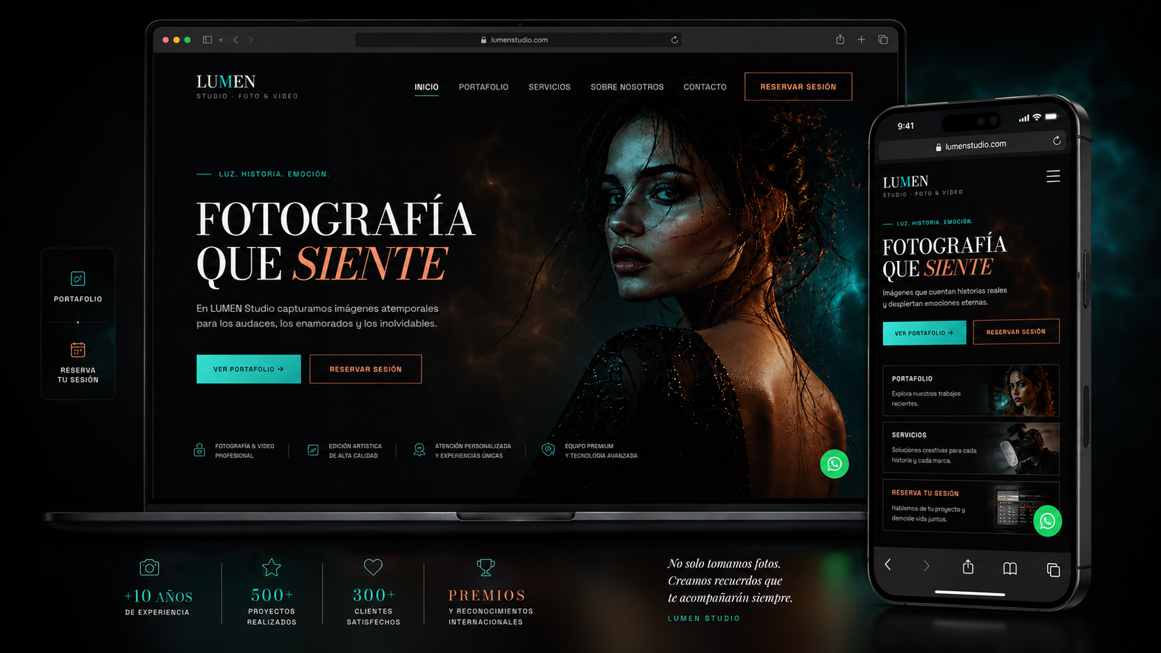 Ejemplo de página profesional creada con Astravex, en escritorio y celular